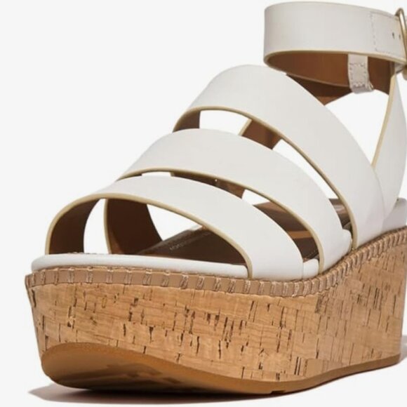 9.5 FitFlop Women's Eloise Suede Leather Cork Strappy Wedge Sandals Espadrille - Picture 4 of 9